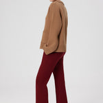 Burgundy Ribbed Stitch Pocket Detail Women's Pants