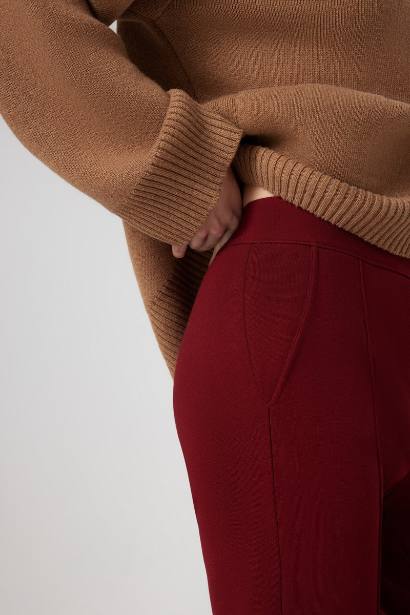 Burgundy Ribbed Stitch Pocket Detail Women's Pants
