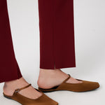 Burgundy Ribbed Stitch Pocket Detail Women's Pants