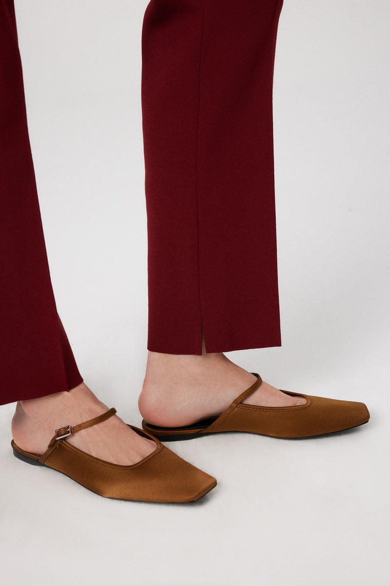 Burgundy Ribbed Stitch Pocket Detail Women's Pants