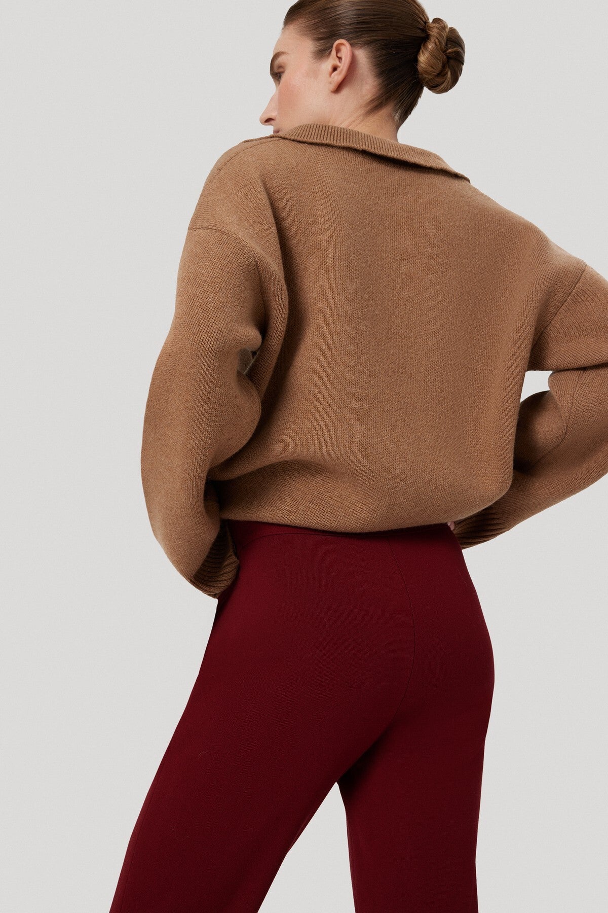 Burgundy Ribbed Stitch Pocket Detail Women's Pants