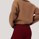 Burgundy Ribbed Stitch Pocket Detail Women's Pants