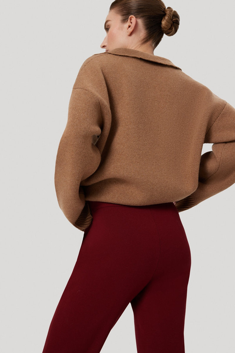 Burgundy Ribbed Stitch Pocket Detail Women's Pants