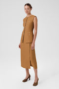 Camel Gold Buttoned Pocket Detailed Women's Vest