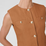 Camel Gold Buttoned Pocket Detailed Women's Vest