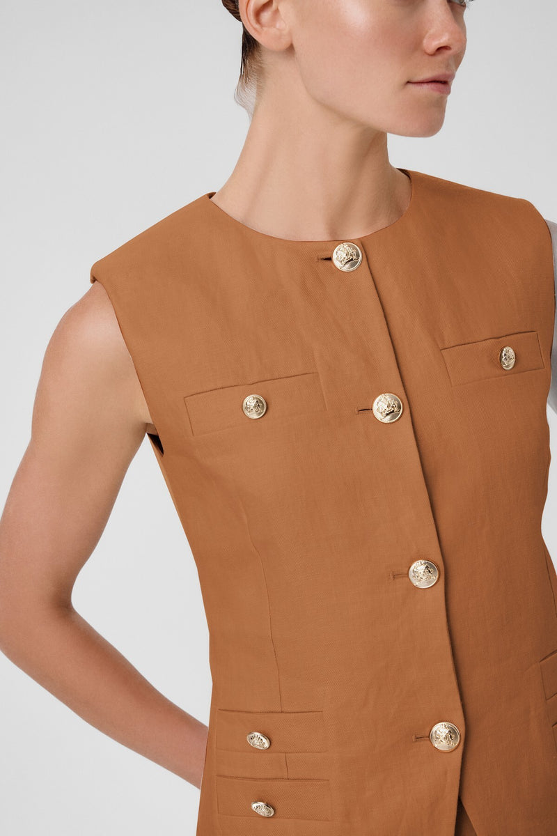 Camel Gold Buttoned Pocket Detailed Women's Vest