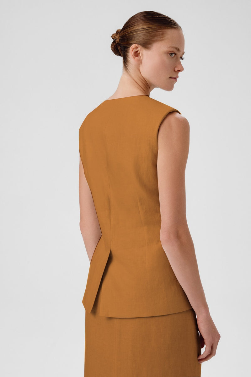 Camel Gold Buttoned Pocket Detailed Women's Vest