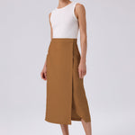 Camel Asymmetric Slit Midi Skirt