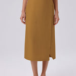 Camel Asymmetric Slit Midi Skirt