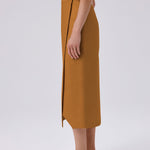 Camel Asymmetric Slit Midi Skirt