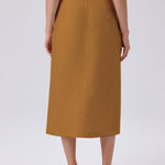 Camel Asymmetric Slit Midi Skirt
