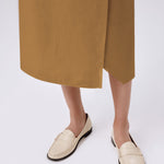 Camel Asymmetric Slit Midi Skirt