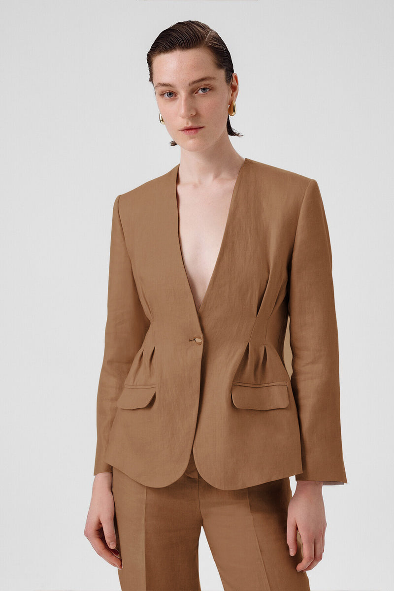 Camel Single-Button Women's Blazer Jacket