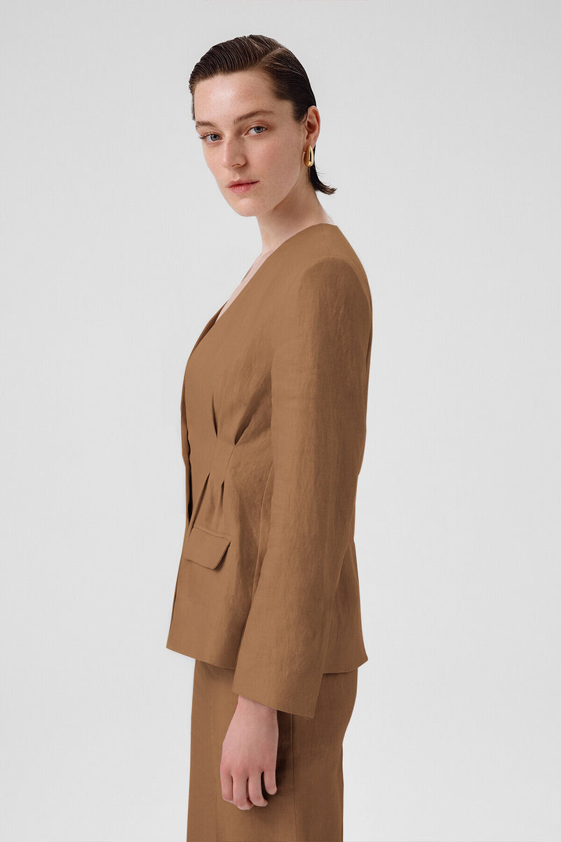 Camel Single-Button Women's Blazer Jacket
