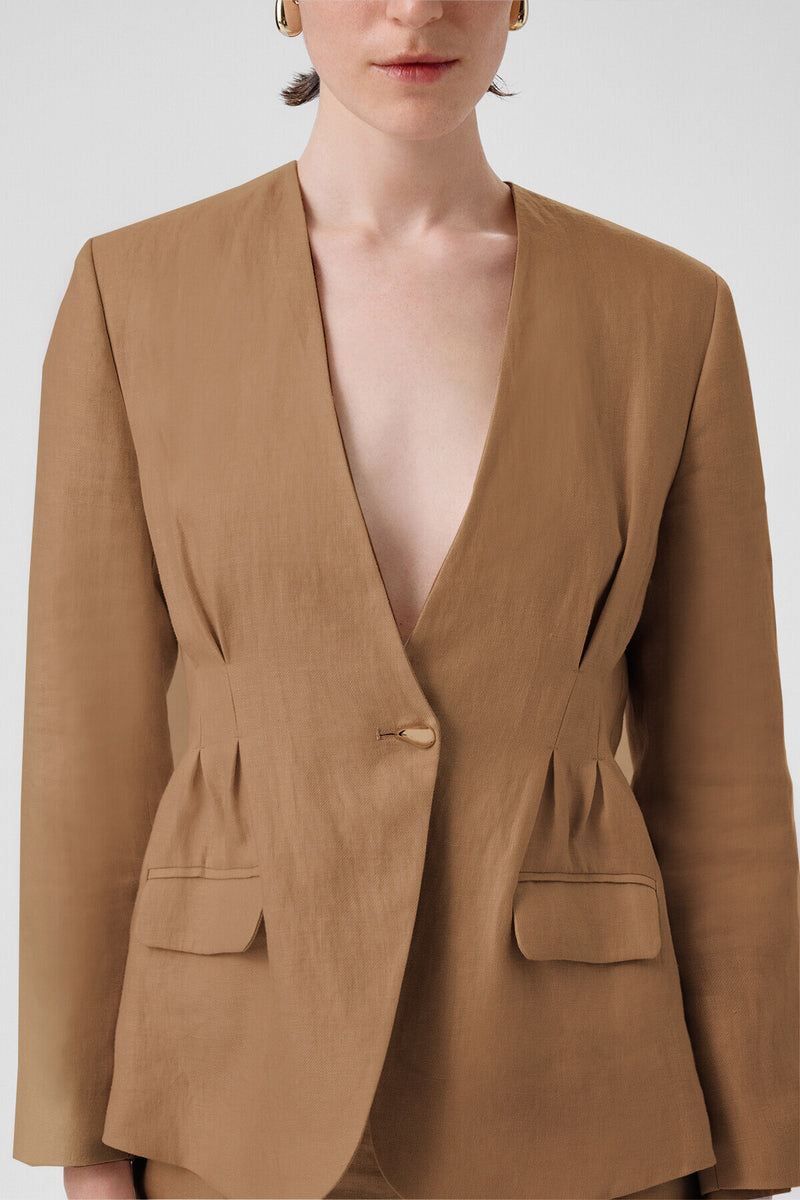 Camel Single-Button Women's Blazer Jacket