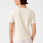 Ecru Bike Neck Short Sleeve Women's Sweater