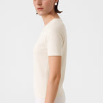 Ecru Bike Neck Short Sleeve Women's Sweater