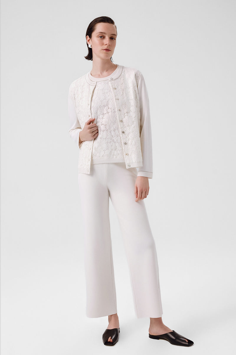Ecru Lace-Detailed Buttoned Women's Cardigan