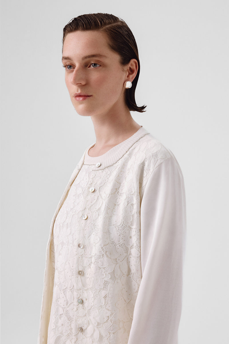 Ecru Lace-Detailed Buttoned Women's Cardigan