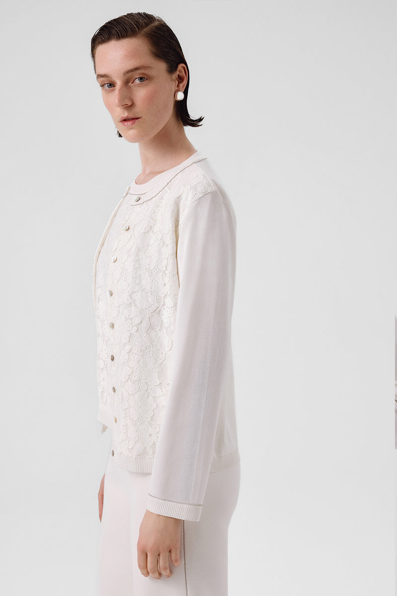 Ecru Lace-Detailed Buttoned Women's Cardigan