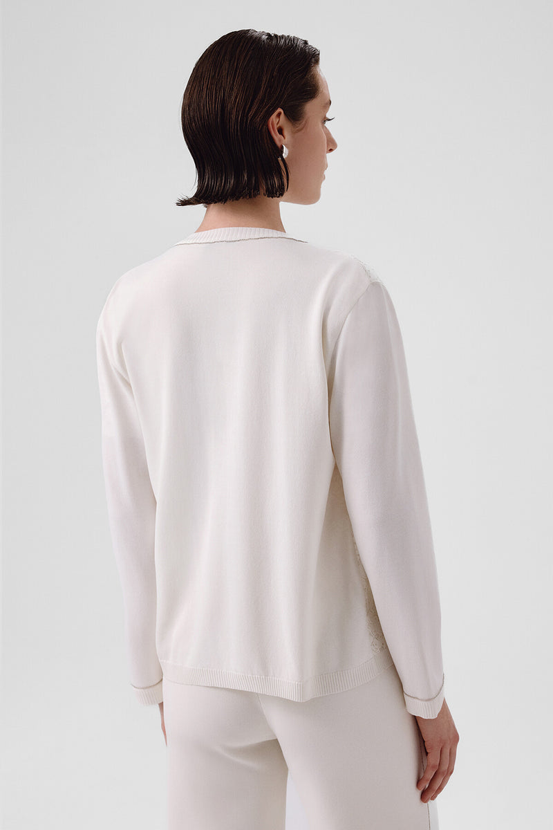 Ecru Lace-Detailed Buttoned Women's Cardigan