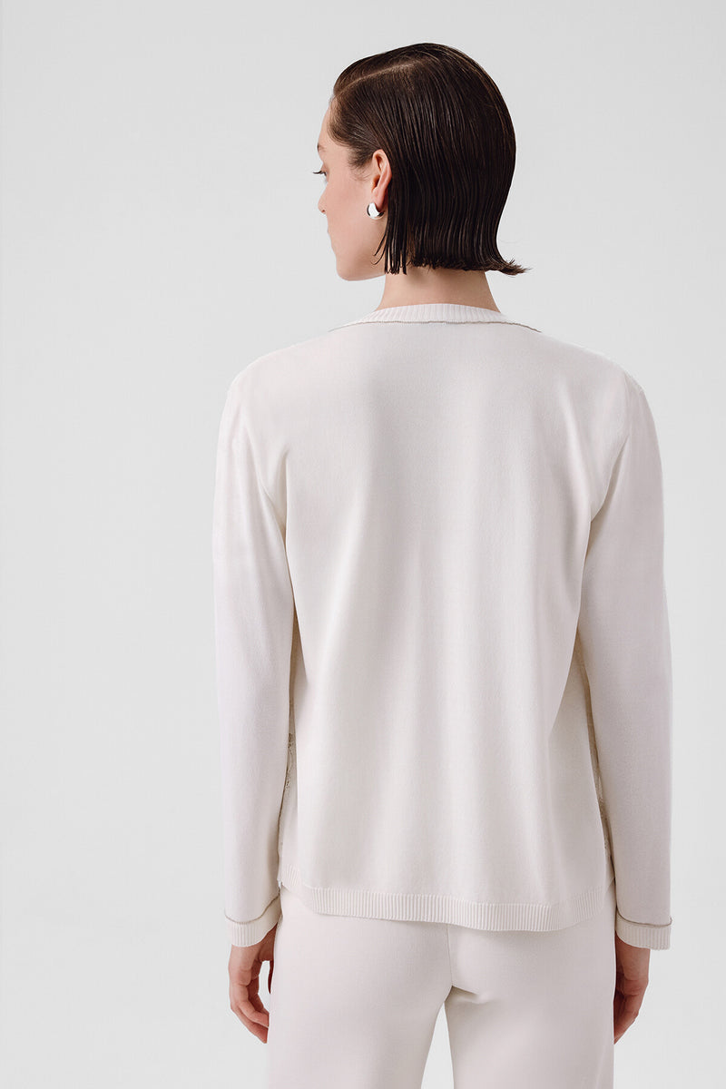 Ecru Lace-Detailed Buttoned Women's Cardigan