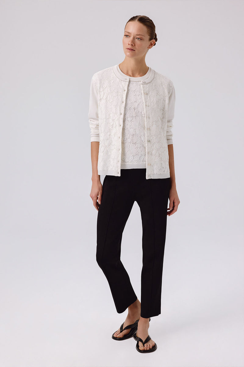 Ecru Lace-Detailed Buttoned Women's Cardigan