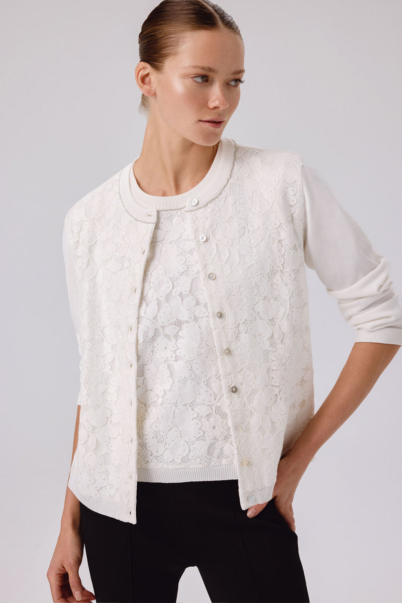 Ecru Lace-Detailed Buttoned Women's Cardigan