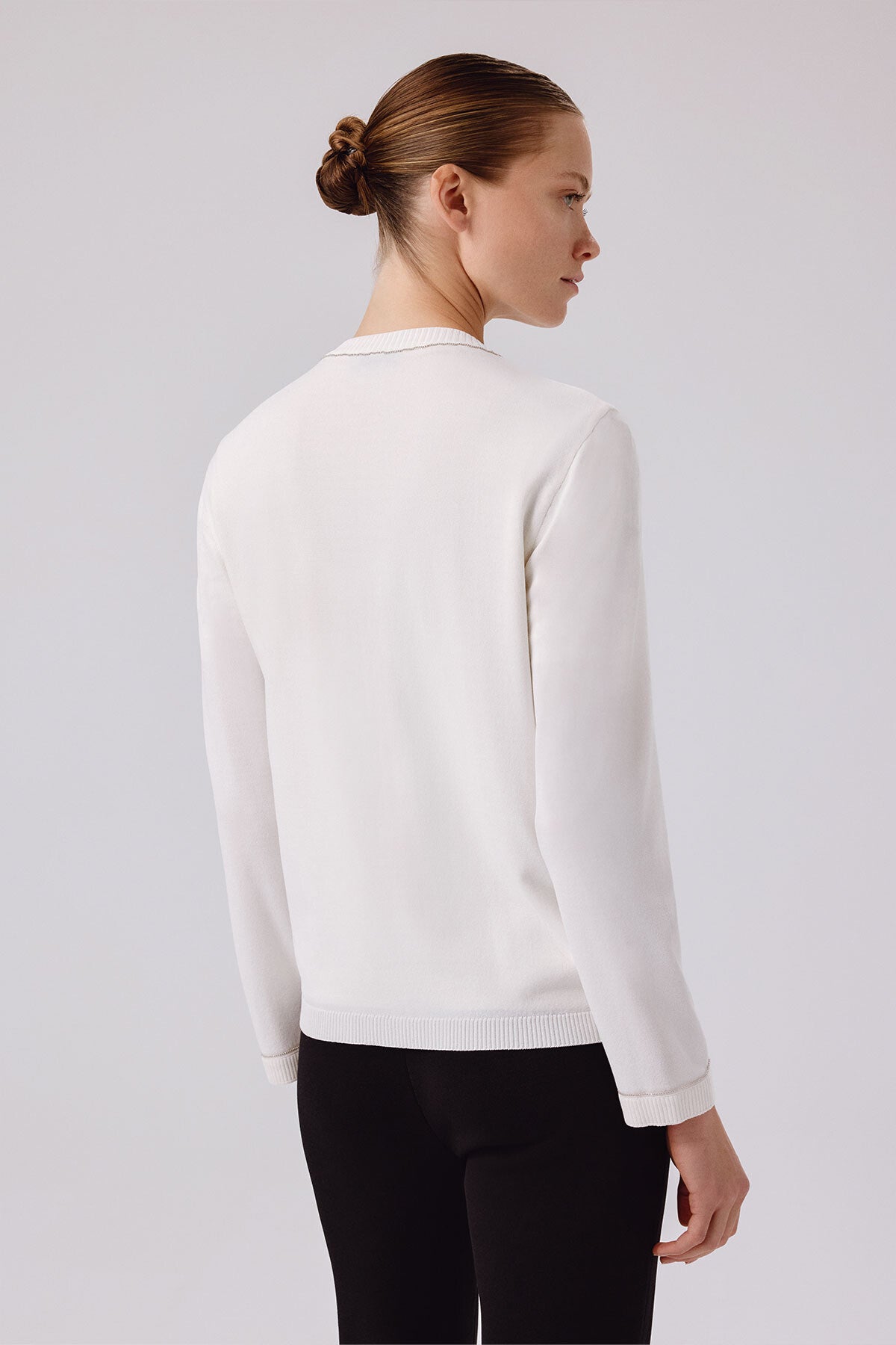 Ecru Lace-Detailed Buttoned Women's Cardigan