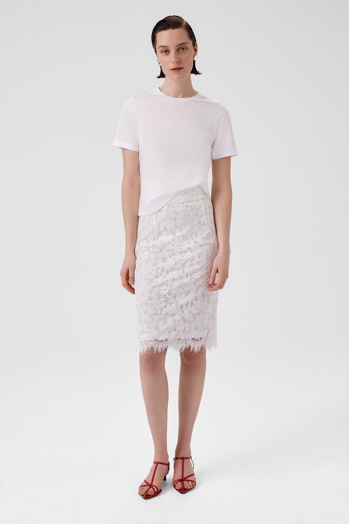 Ecru Lace Midi Skirt