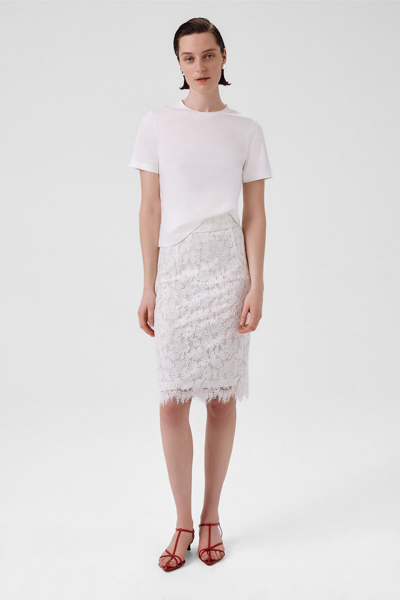 Ecru Lace Midi Skirt