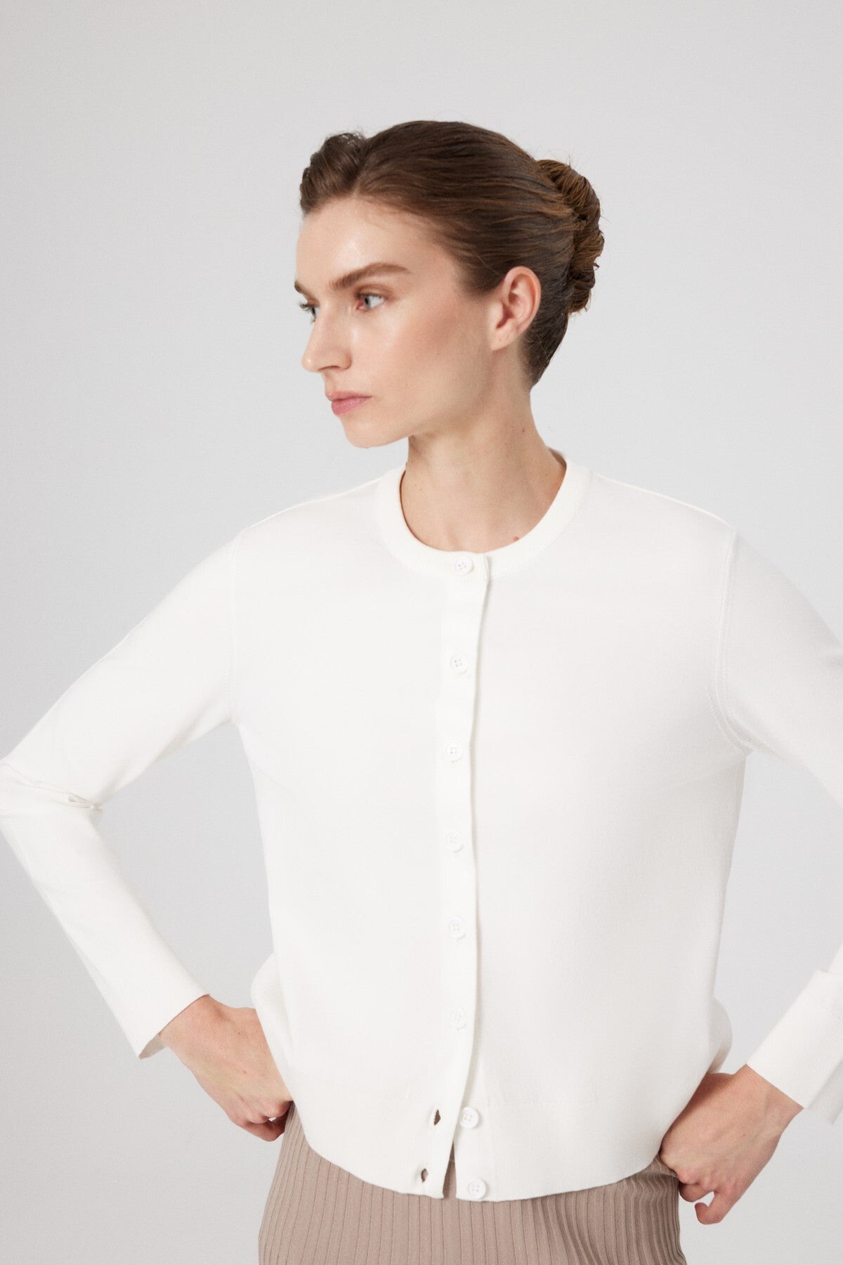 Ecru Button-Detailed Women's Cardigan