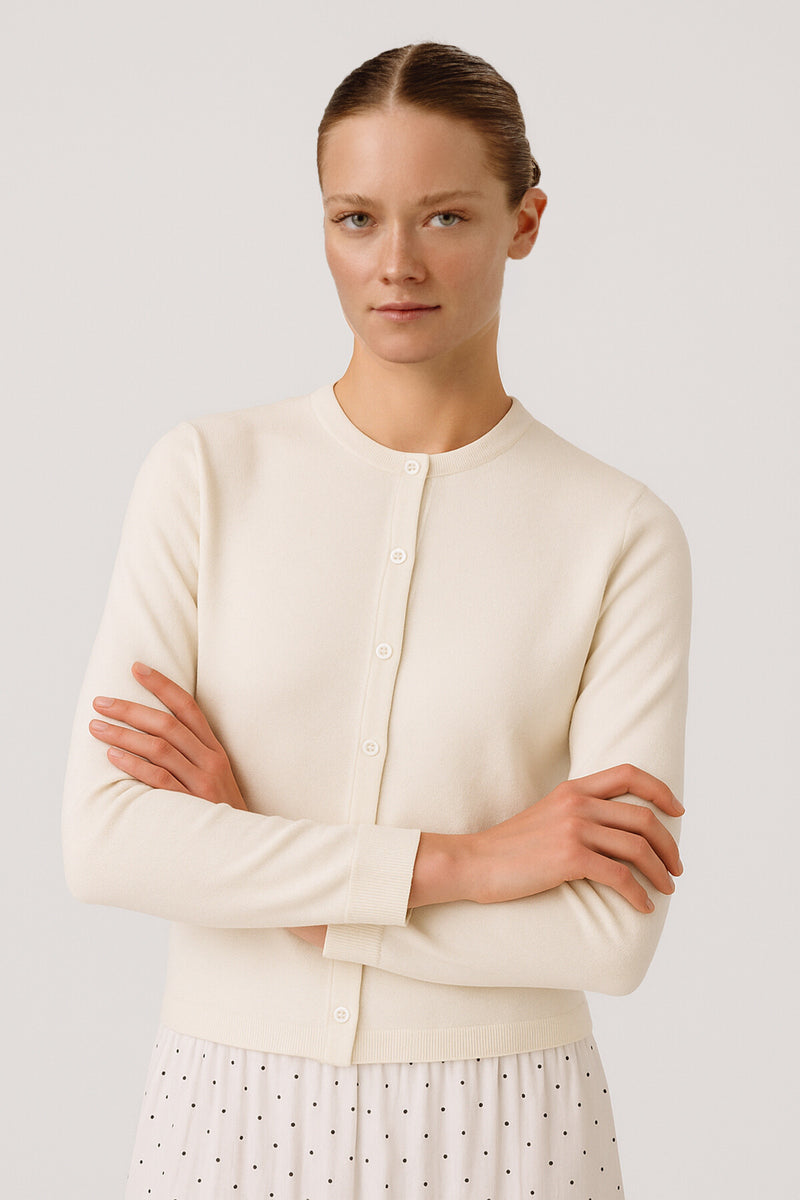 Ecru Buttoned Women's Cardigan