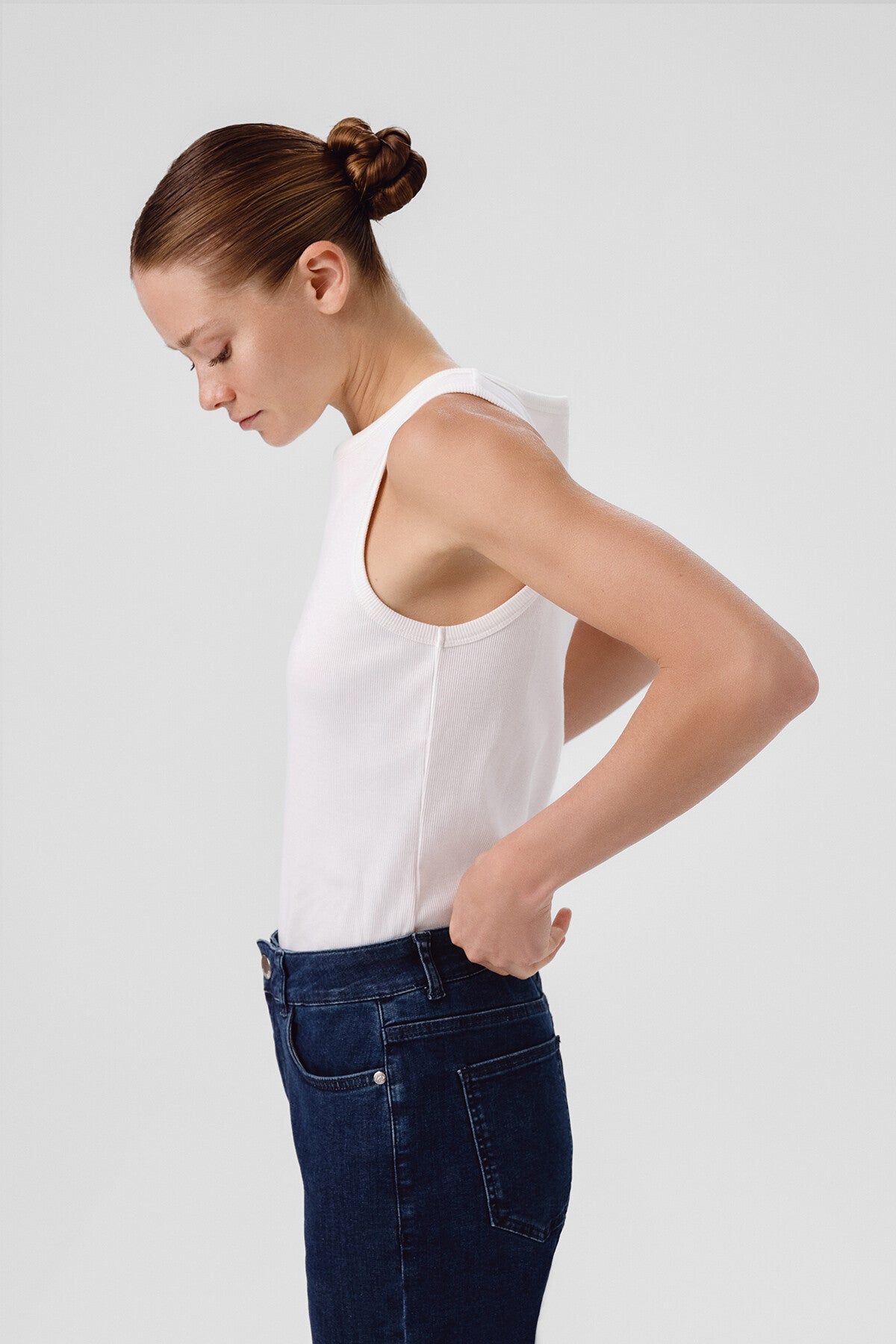 Ecru Ribbed Sleeveless Women's Athletic Shirt