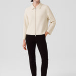 Ecru Shirt Collar Zipper Women's Jacket
