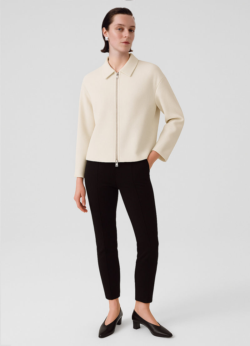 Ecru Shirt Collar Zipper Women's Jacket