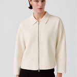 Ecru Shirt Collar Zipper Women's Jacket