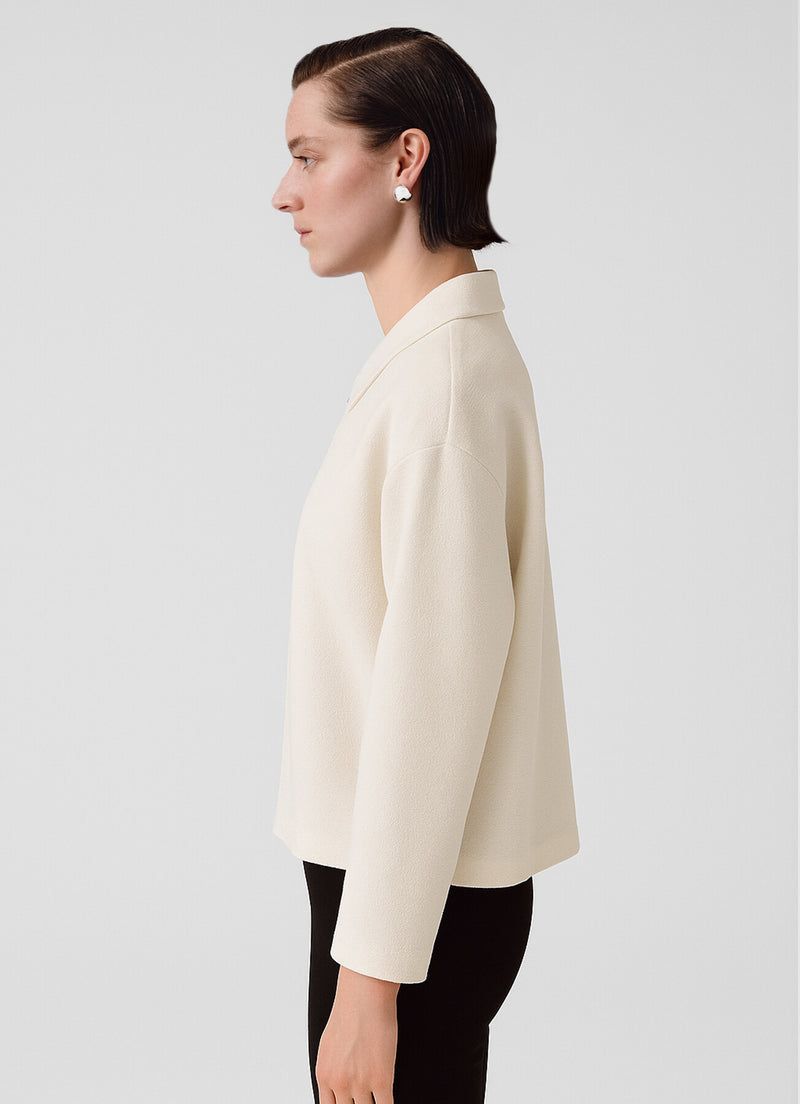 Ecru Shirt Collar Zipper Women's Jacket