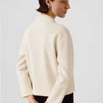 Ecru Shirt Collar Zipper Women's Jacket