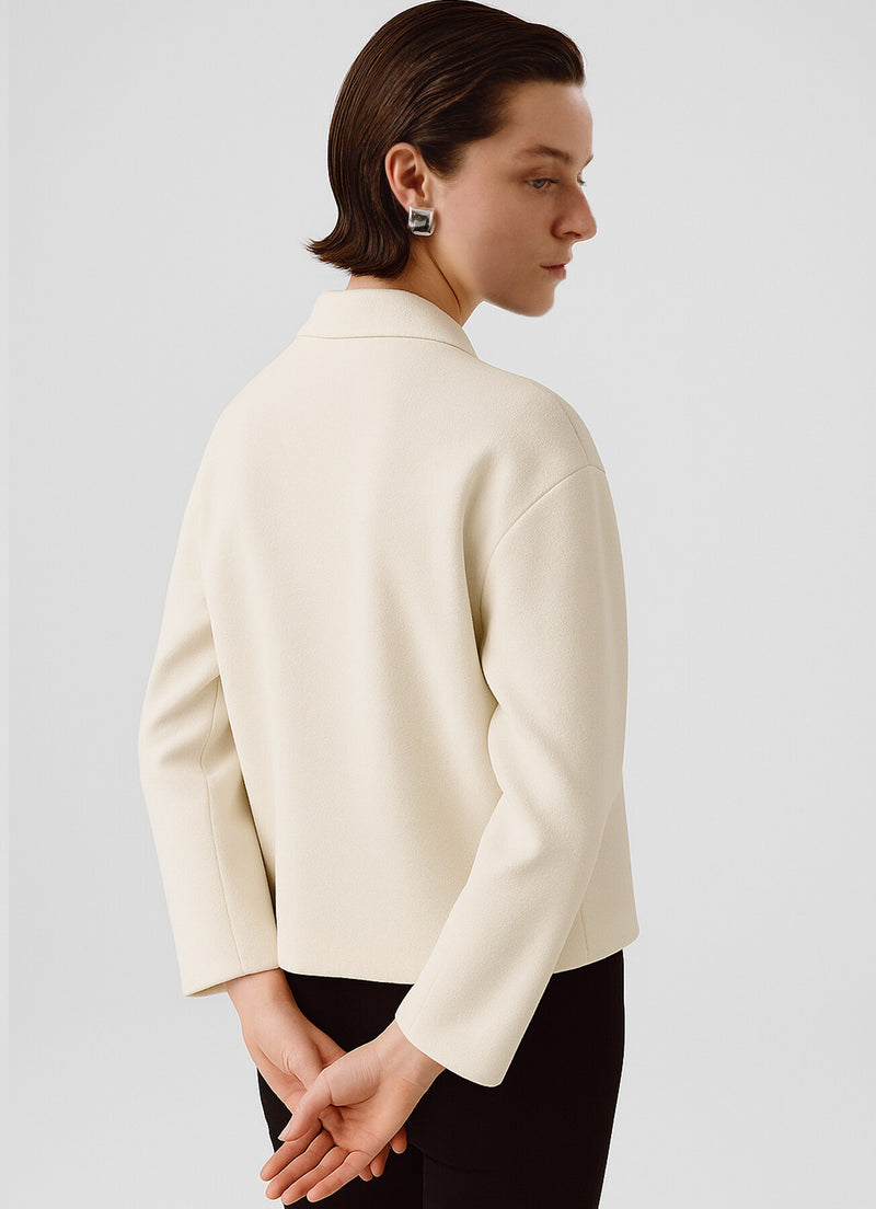 Ecru Shirt Collar Zipper Women's Jacket