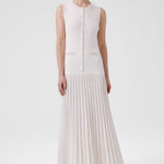 Ecru Pearl Embroidered Pleated Long Dress