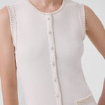 Ecru Pearl Embroidered Pleated Long Dress