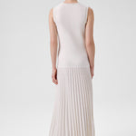 Ecru Pearl Embroidered Pleated Long Dress