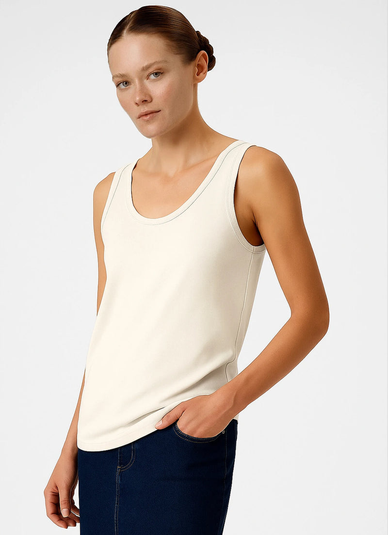 Ecru Thick-Strapped Round Neck Women's Athletic Shirt