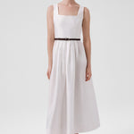 Ecru Square Neck Belted Long Dress