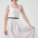 Ecru Square Neck Belted Long Dress