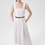 Ecru Square Neck Belted Long Dress