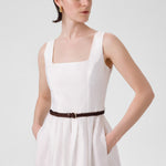 Ecru Square Neck Belted Long Dress