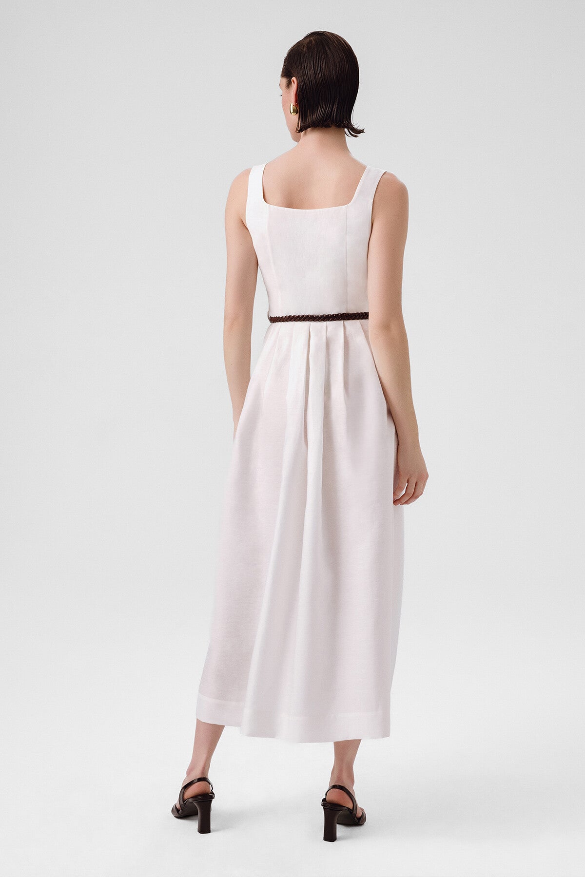 Ecru Square Neck Belted Long Dress