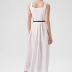 Ecru Square Neck Belted Long Dress